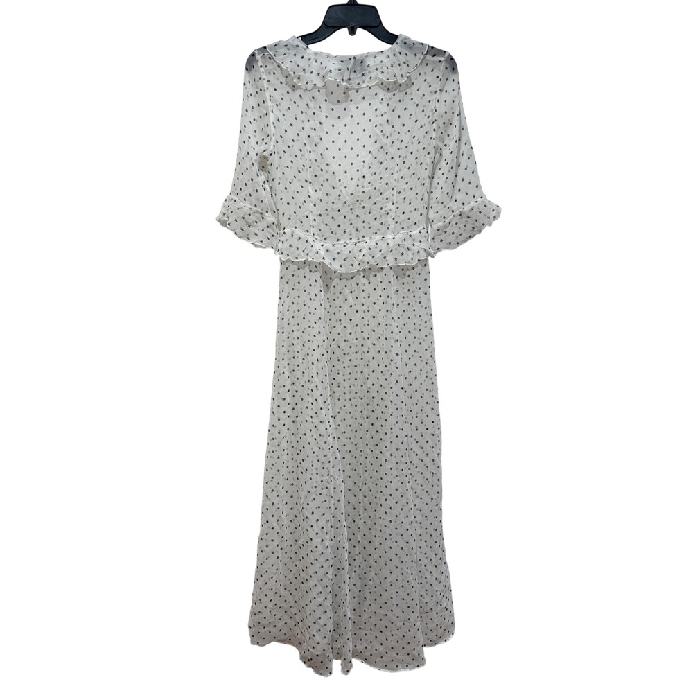 We Are Leone Sheer Ruffle Maxi Robe Dress White Polka Dot Star S/M Resort Vacati - Picture 4 of 16
